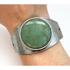 Pewter Natural Jade XL Chunky Vintage Cuff Minimalist Bracelet | Bangle